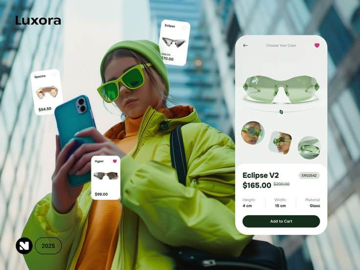 eCommerce store interface with product listings and checkout flow